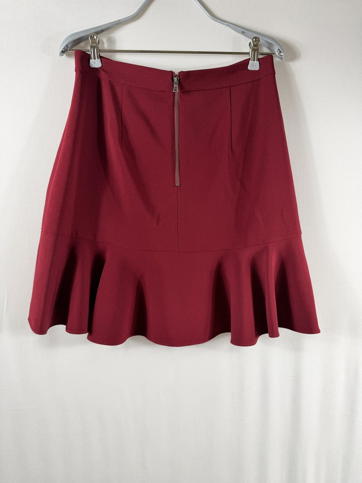 Alice + Olivia Burgundy Ruffle Faux-Wrap Flounce Skirt - back