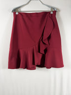 Alice + Olivia Burgundy Ruffle Faux-Wrap Flounce Skirt - front