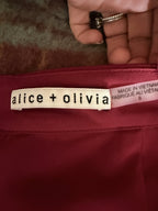 Alice + Olivia Burgundy Ruffle Faux-Wrap Flounce Skirt - care label