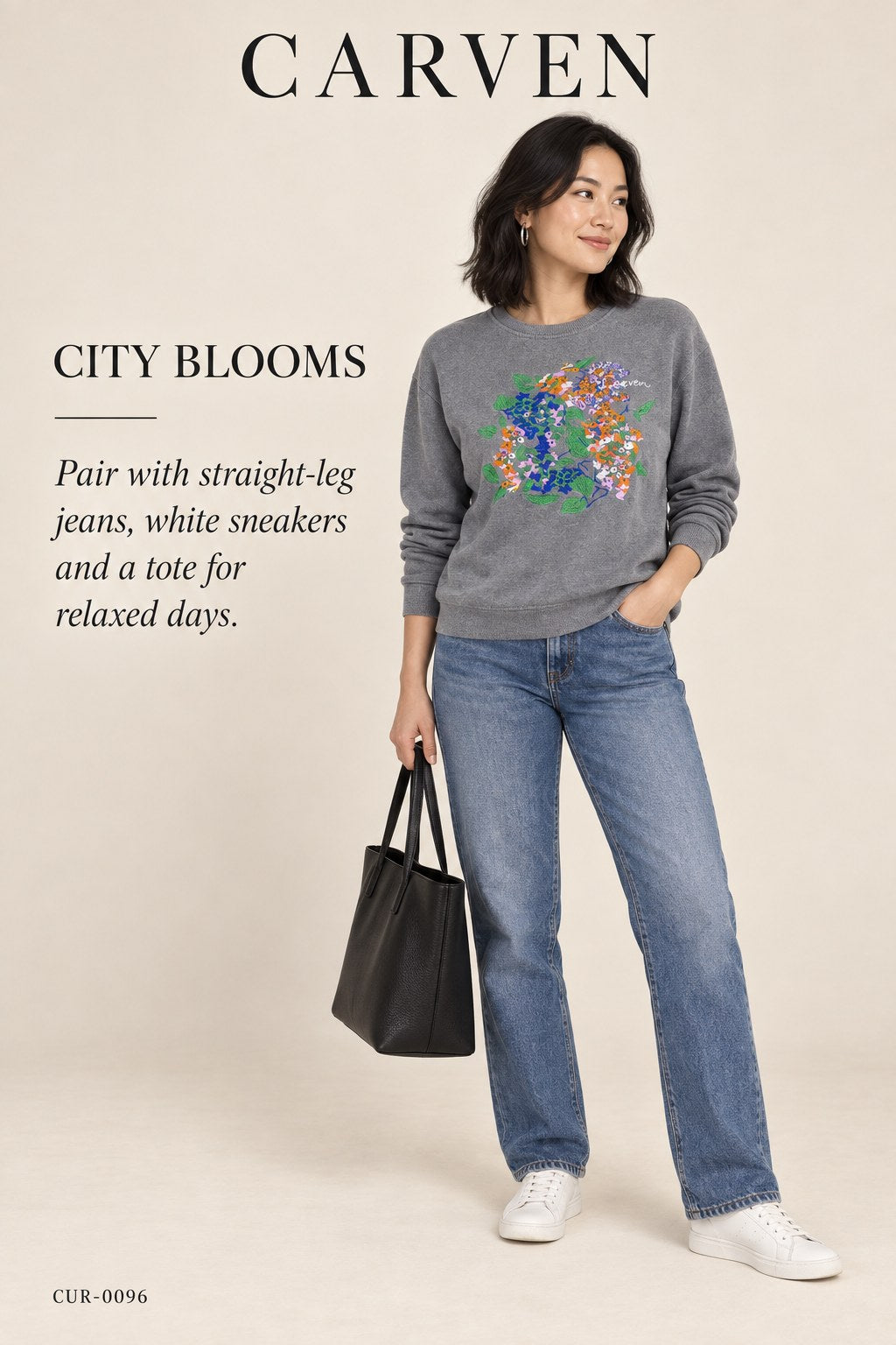 Carven Floral Bouquet Embroidered Crewneck Sweatshirt – Charcoal