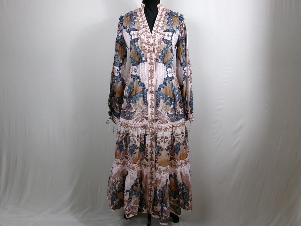 FARM Rio Soft Pink Sea Garden Scarf Pleated Midi Dress – front