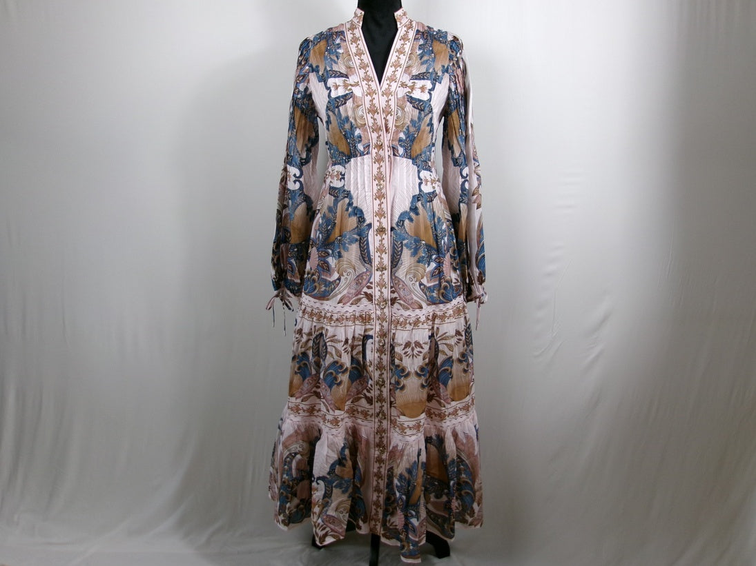 FARM Rio Soft Pink Sea Garden Scarf Pleated Midi Dress – front