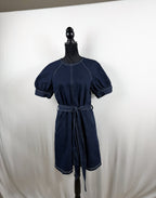 Cinq à Sept Puff-Sleeve Belted Denim Mini Dress – Indigo – front