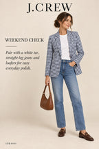 J.Crew Parke Blazer – Navy Gingham – styled editorial look 1