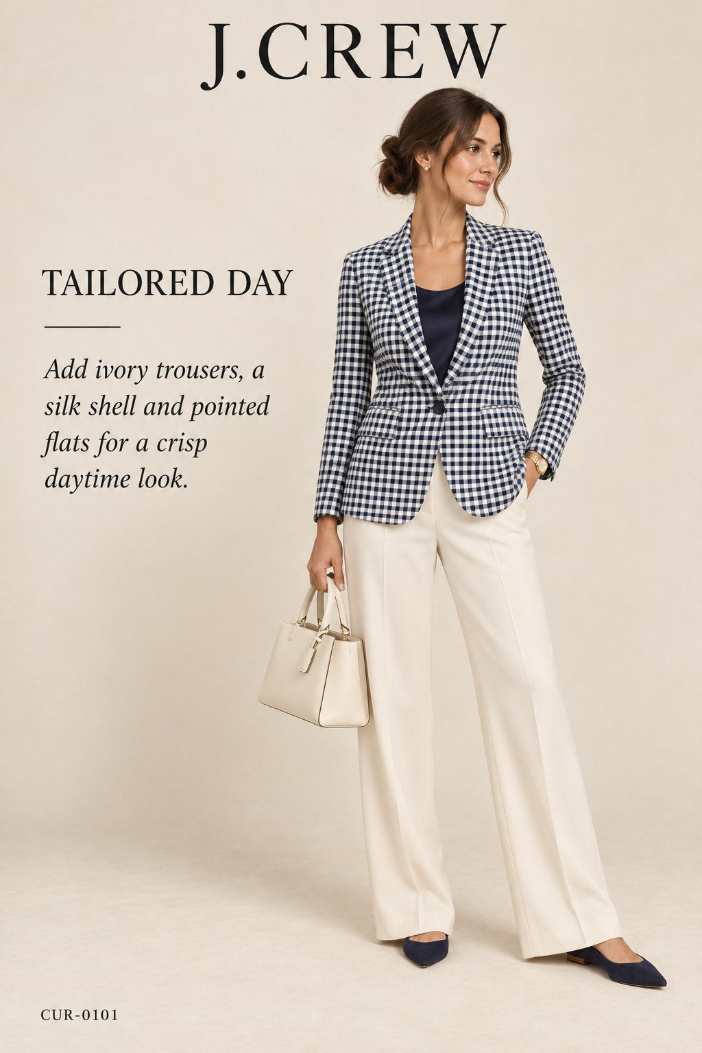 J.Crew Parke Blazer – Navy Gingham – styled editorial look 2