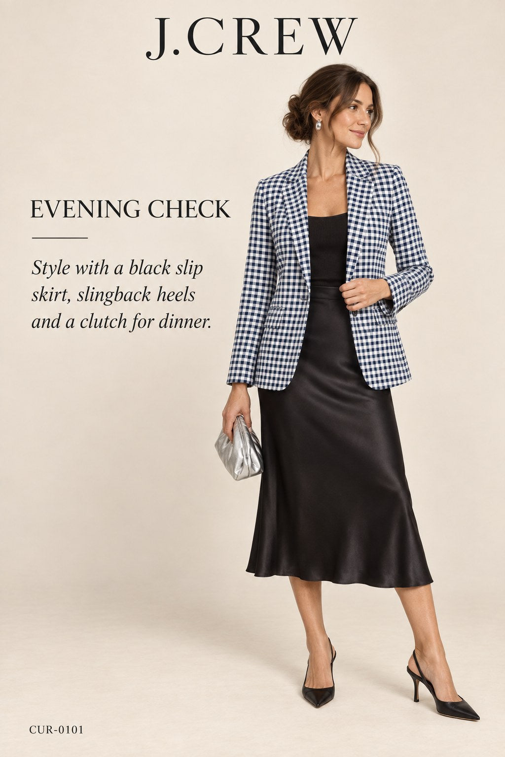 J.Crew Parke Blazer – Navy Gingham – styled editorial look 3
