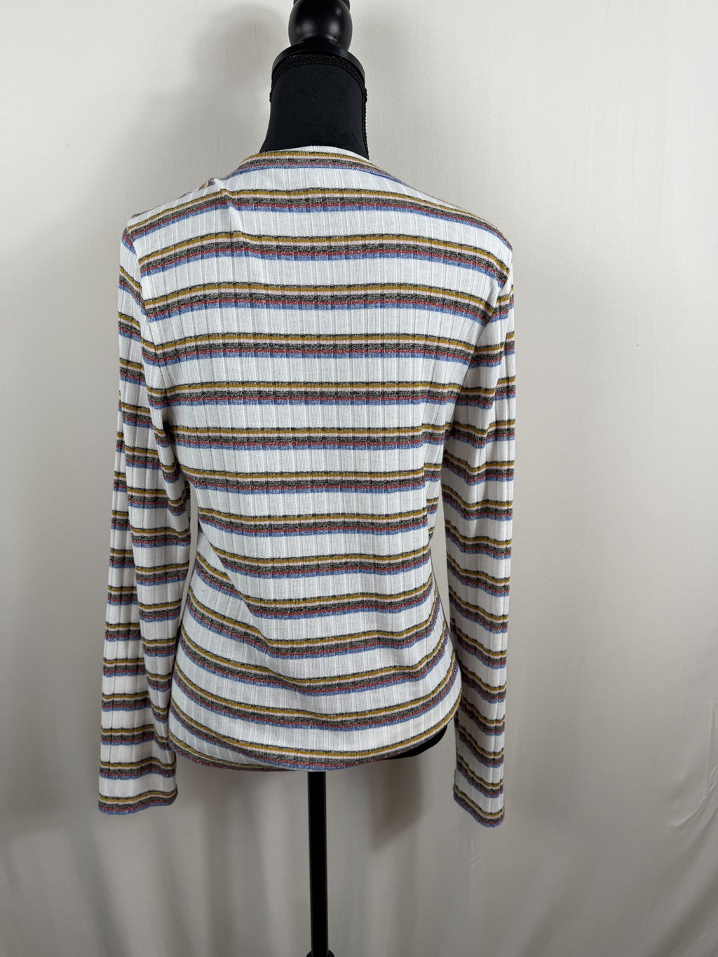 Veronica Beard Jeans Striped Rib-Knit Long-Sleeve Top – back
