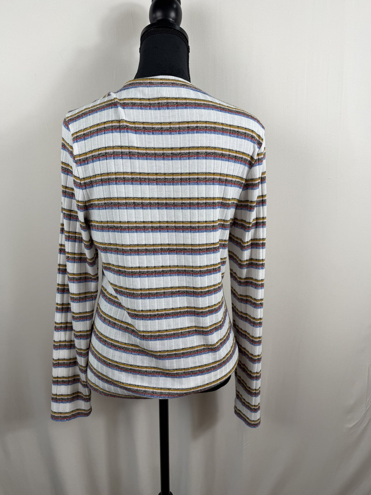 Veronica Beard Jeans Striped Rib-Knit Long-Sleeve Top – back