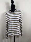 Veronica Beard Jeans Striped Rib-Knit Long-Sleeve Top – front