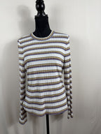 Veronica Beard Jeans Striped Rib-Knit Long-Sleeve Top – front
