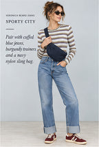 Veronica Beard Jeans Striped Rib-Knit Long-Sleeve Top – styled editorial look 1