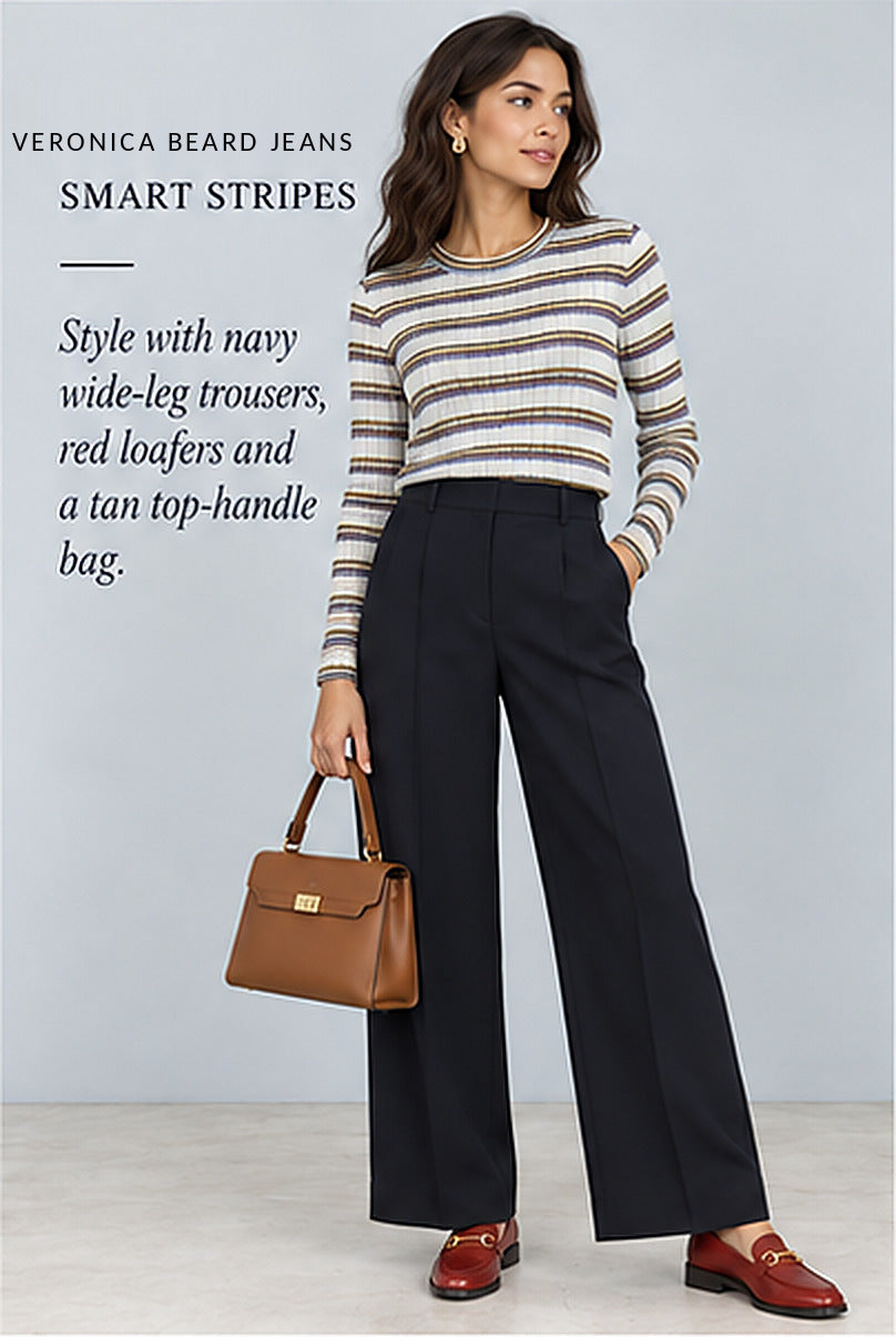 Veronica Beard Jeans Striped Rib-Knit Long-Sleeve Top – styled editorial look 2