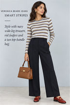 Veronica Beard Jeans Striped Rib-Knit Long-Sleeve Top – styled editorial look 2
