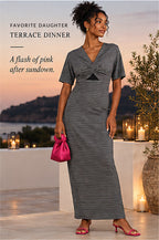 Favorite Daughter The Anywhere Dress – Black/White Stripe – styled editorial look 3