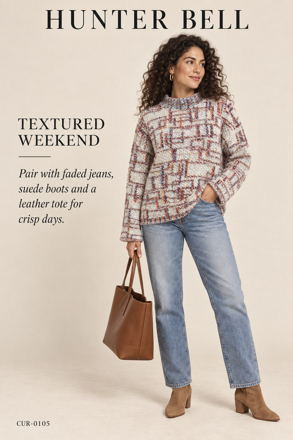 Hunter Bell Abstract Tweed-Knit Mock-Neck Sweater – styled: Textured Weekend