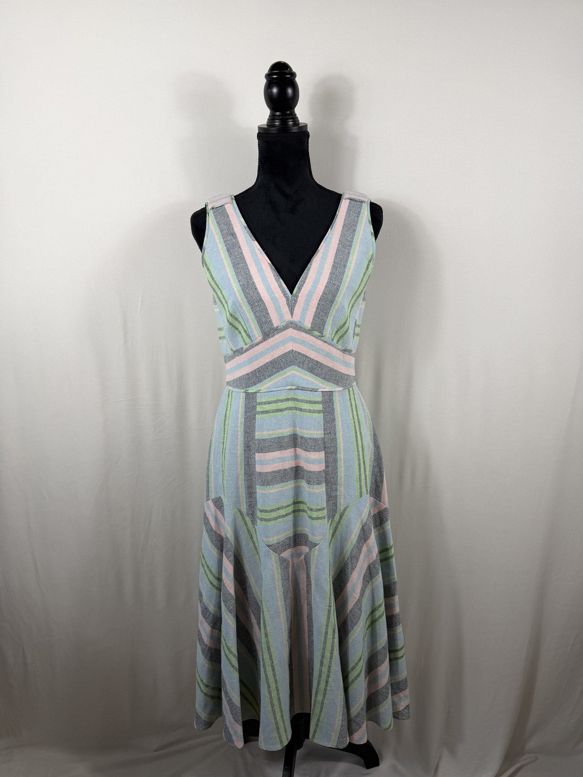 Hunter Bell Striped Knit V-Neck Dress – Pastel Multi – front