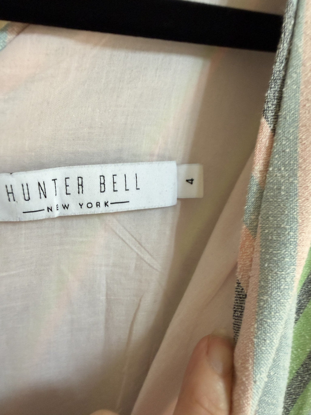 Hunter Bell Striped Knit V-Neck Dress – Pastel Multi – label