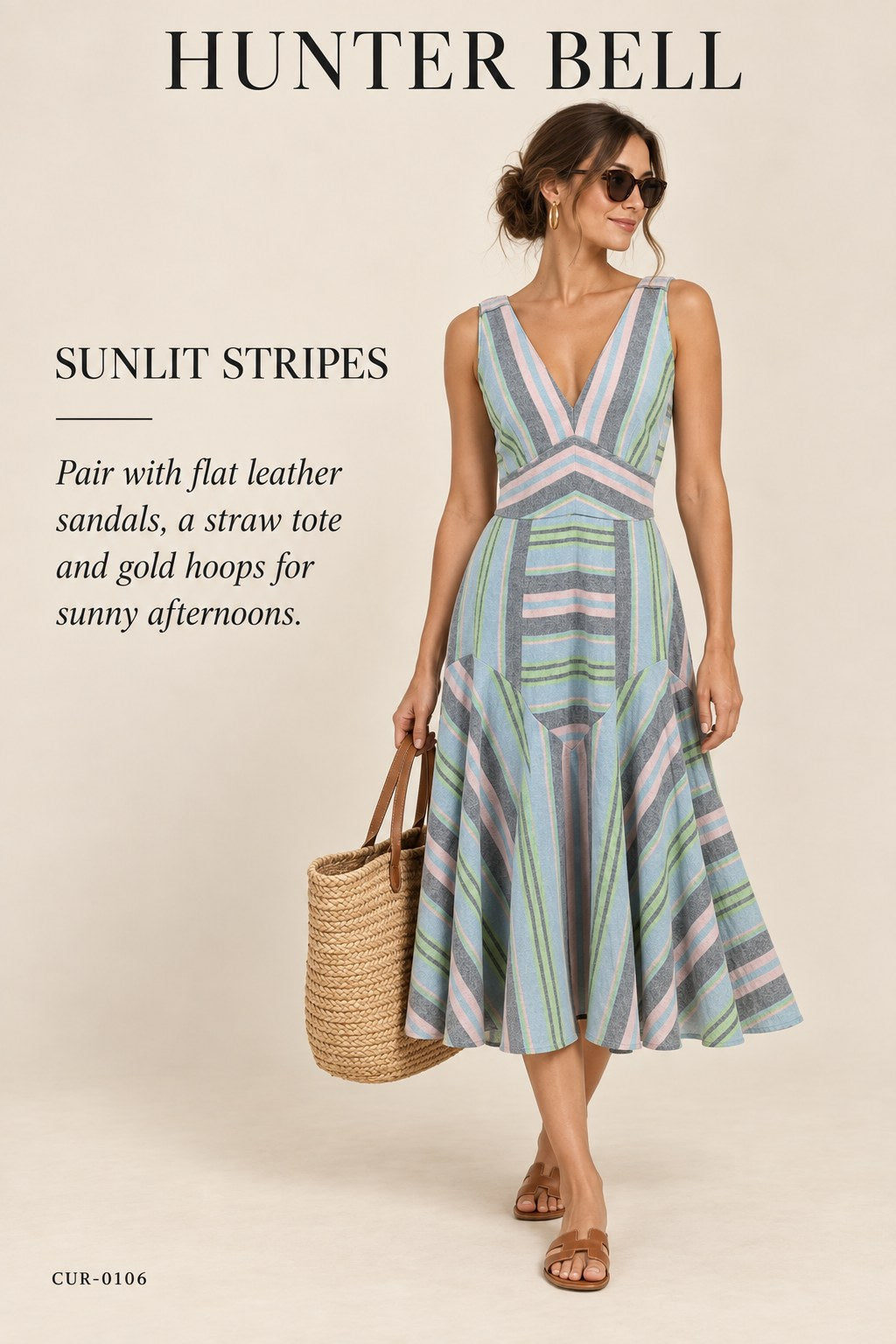 Hunter Bell Striped Knit V-Neck Dress – Pastel Multi