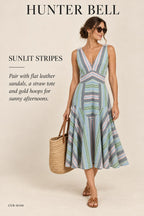 Hunter Bell Striped Knit V-Neck Dress – Pastel Multi – styled editorial look 1