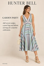 Hunter Bell Striped Knit V-Neck Dress – Pastel Multi – styled editorial look 2