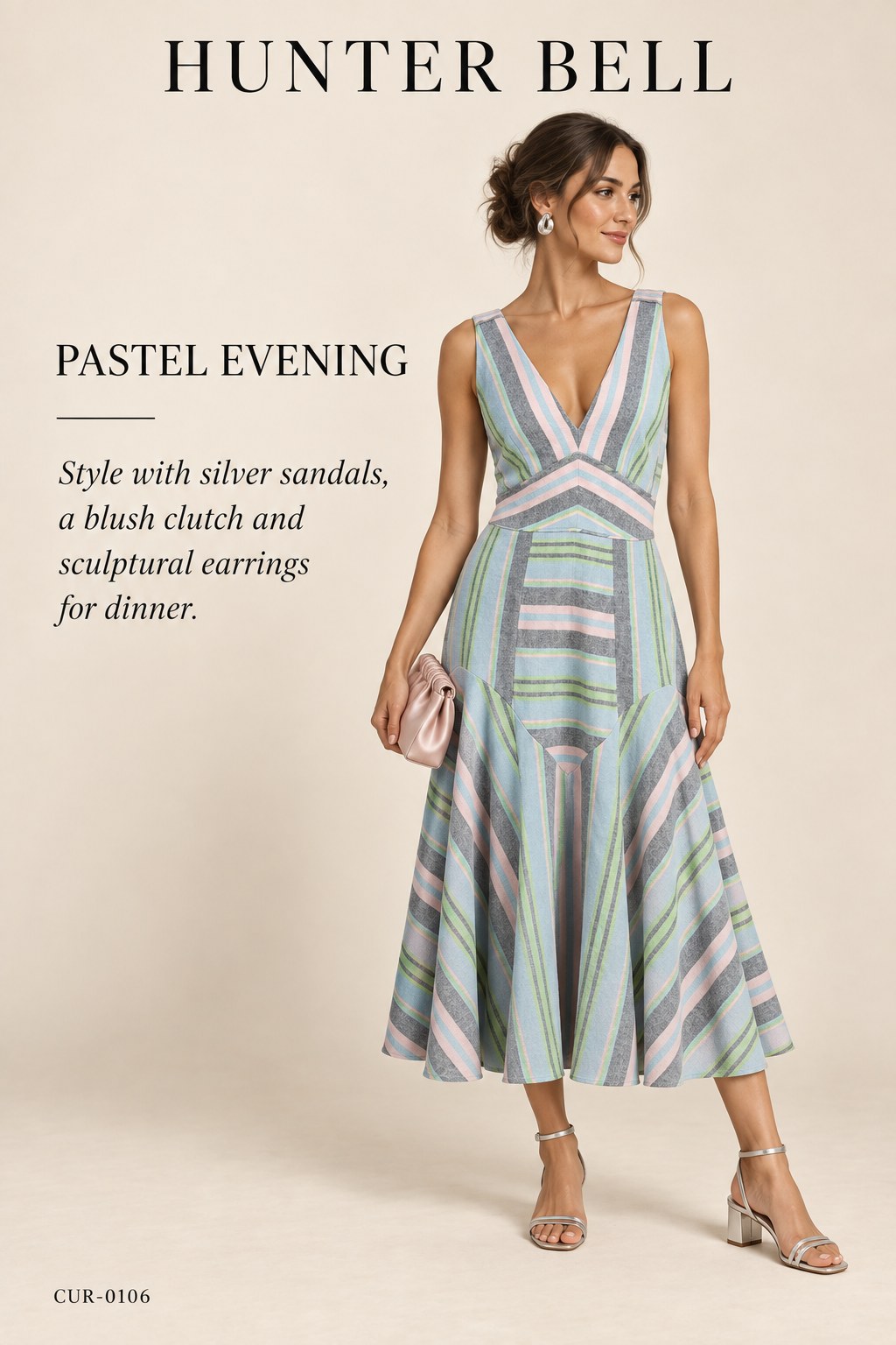 Hunter Bell Striped Knit V-Neck Dress – Pastel Multi – styled editorial look 3