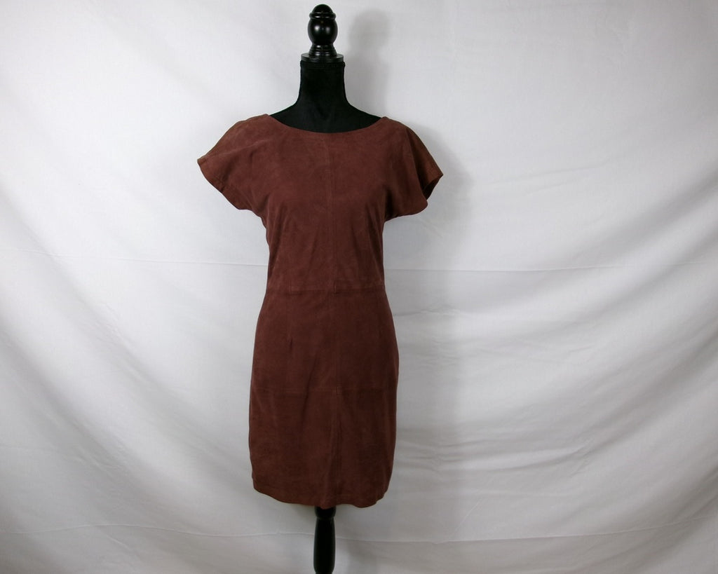 Ganni Ingrid Suede Bateau-Neck Mini Dress – Brown – front
