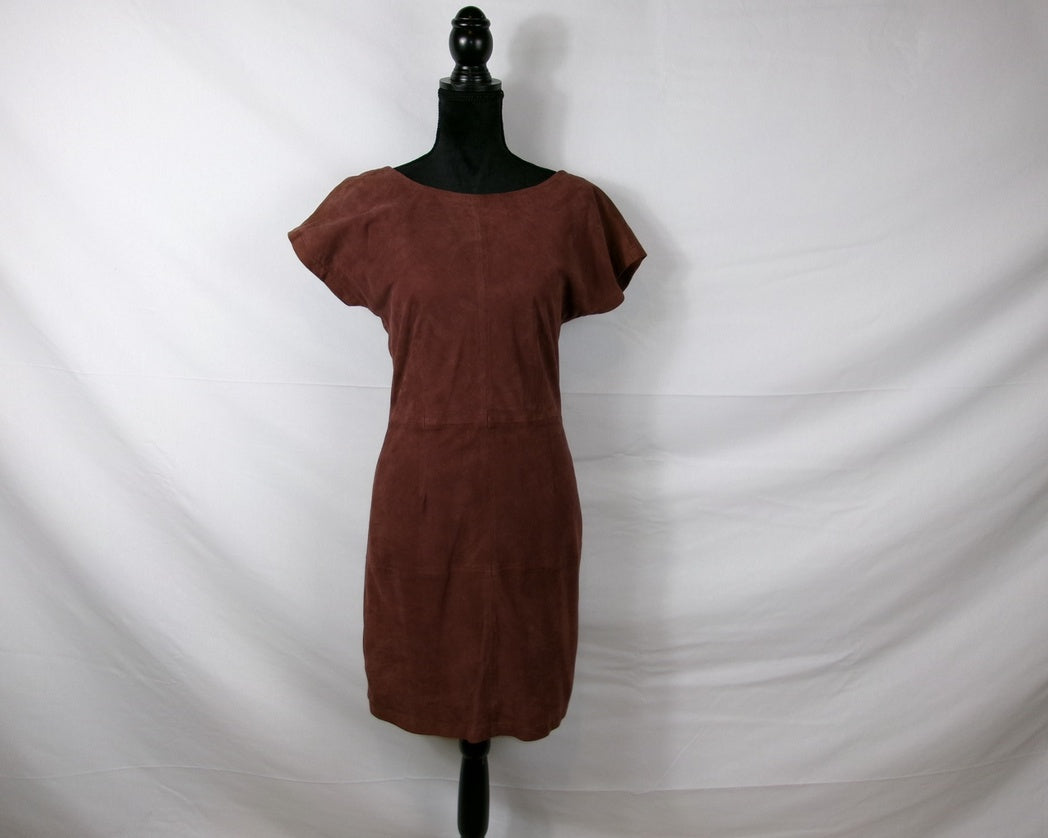 Ganni Ingrid Suede Bateau-Neck Mini Dress – Brown – front