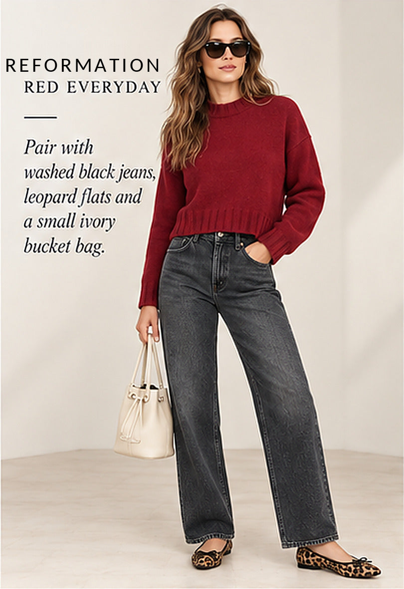 Reformation Merino Wool Mock Neck Sweater – Red