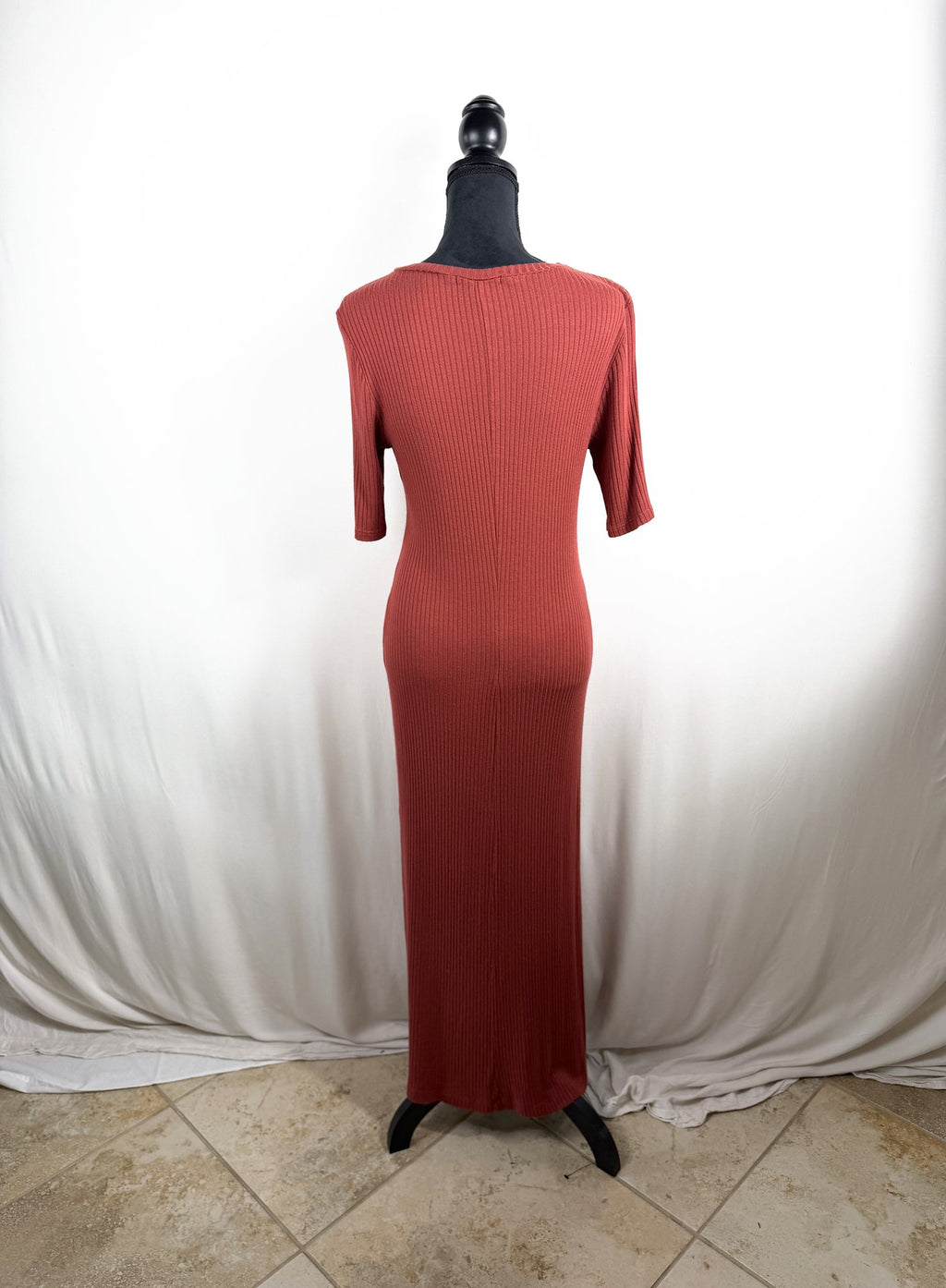 Reformation Ribbed Knit Maxi Dress – Brick – back