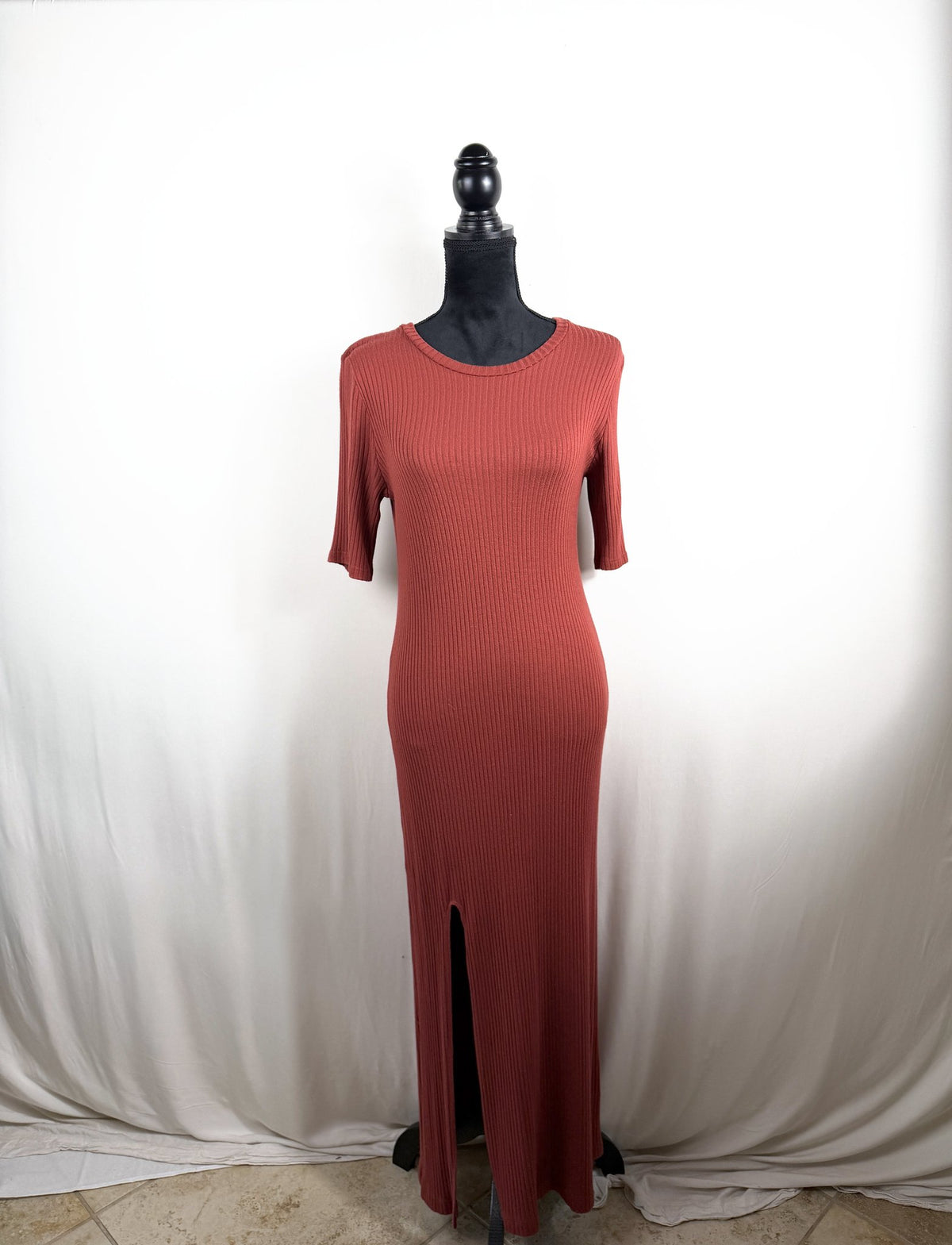 Reformation Ribbed Knit Maxi Dress – Brick – front view 2