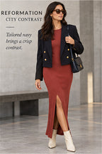 Reformation Ribbed Knit Maxi Dress – Brick – styled editorial look 3