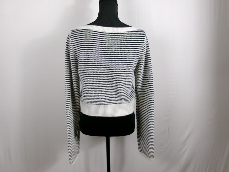 Reformation Striped Cashmere Cropped Sweater – Navy/Ivory – back