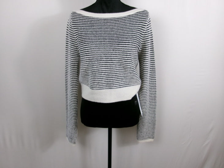 Reformation Striped Cashmere Cropped Sweater – Navy/Ivory – front