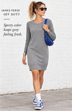 James Perse Scoop-Neck Knit Mini Dress – Heather Grey – styled editorial look 1
