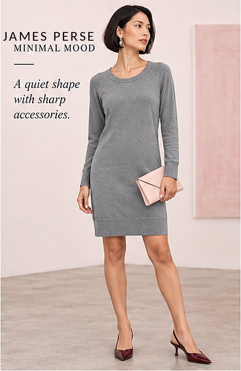 James Perse Scoop-Neck Knit Mini Dress – Heather Grey – styled editorial look 2