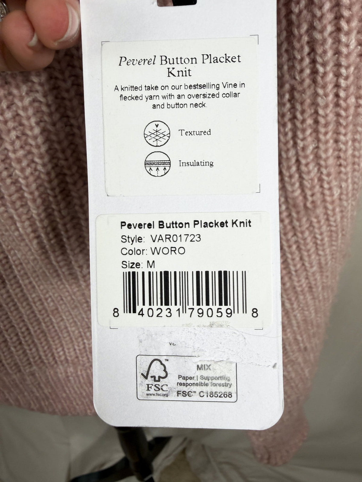 Varley Peverel Button Placket Knit – Woodrose – label