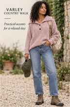 Varley Peverel Button Placket Knit – Woodrose – styled editorial look 3