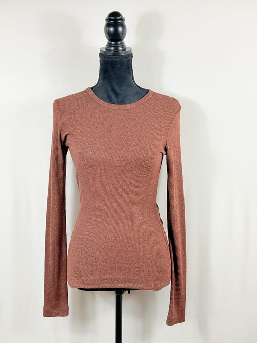 AGOLDE Rust Ribbed Crewneck Top – front