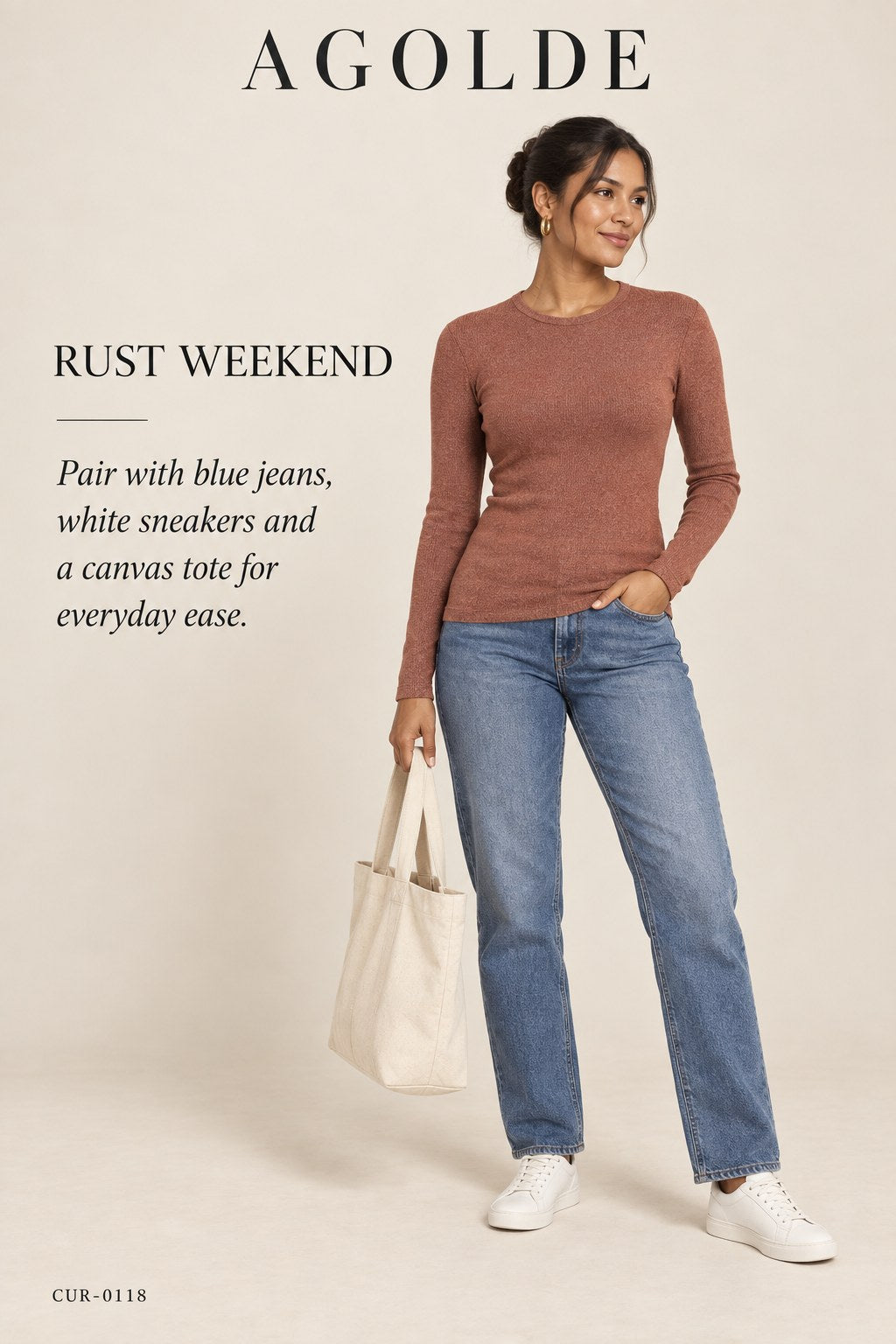 AGOLDE Rust Ribbed Crewneck Long-Sleeve Top