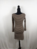 GANNI Striped Cotton Bateau-Neck Mini Dress – Black/Tan – back