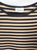 GANNI Striped Cotton Bateau-Neck Mini Dress – Black/Tan – detail