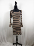 GANNI Striped Cotton Bateau-Neck Mini Dress – Black/Tan – front