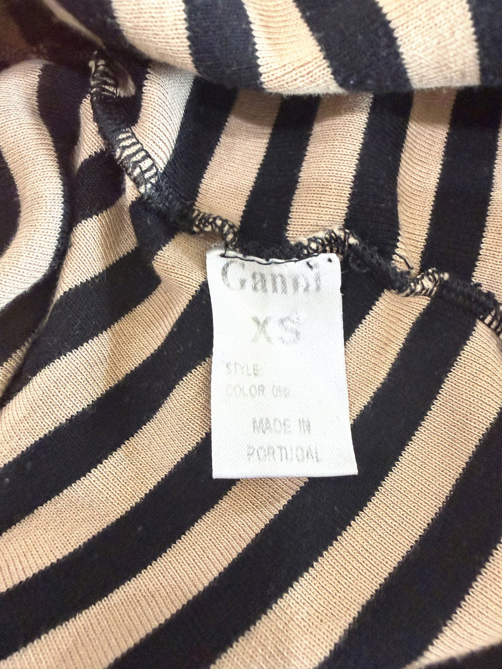 GANNI Striped Cotton Bateau-Neck Mini Dress – Black/Tan – label
