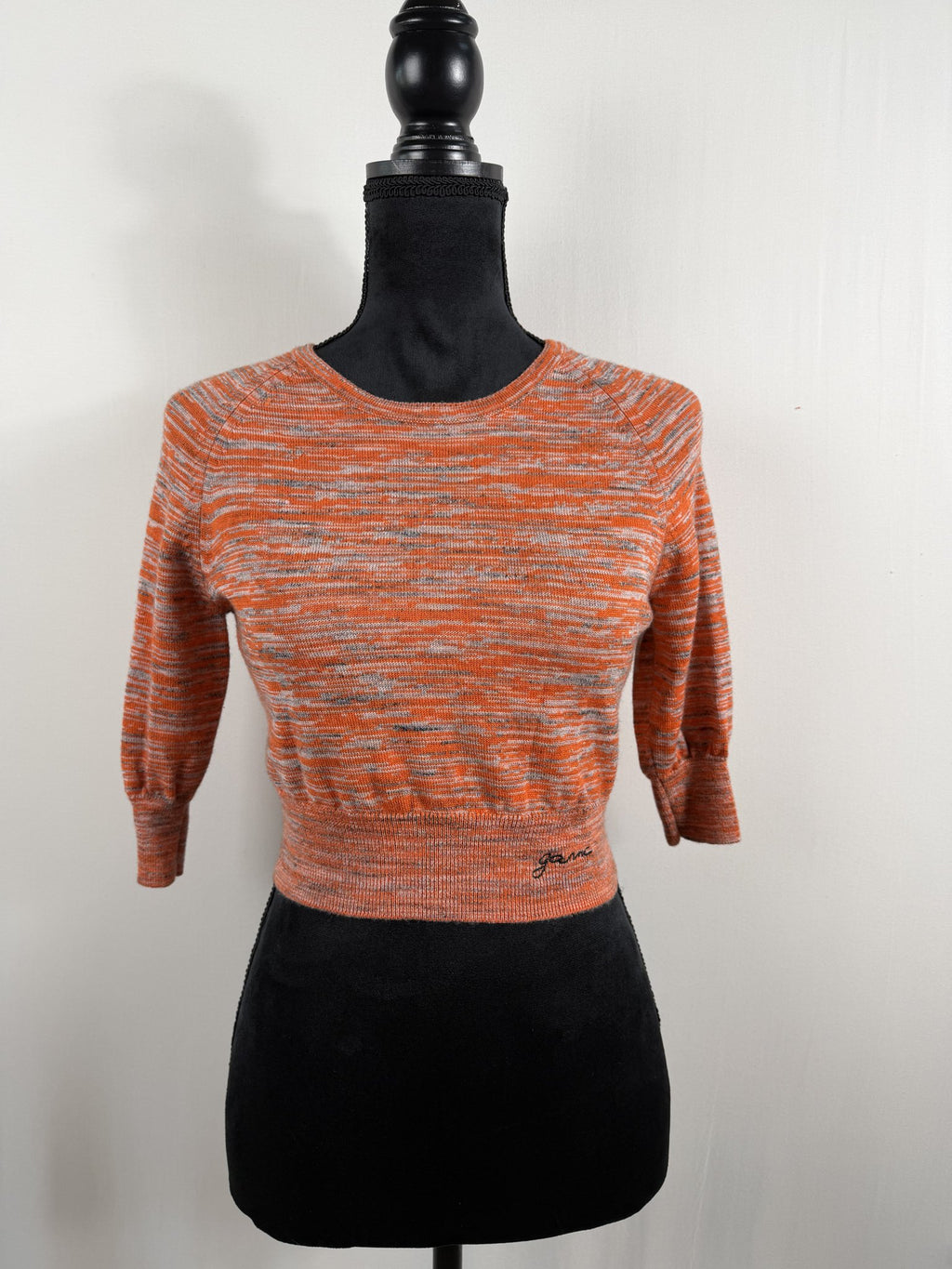 GANNI Merino Mouline Cropped Top – Vibrant Orange – front