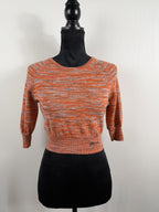 GANNI Merino Mouline Cropped Top – Vibrant Orange – front