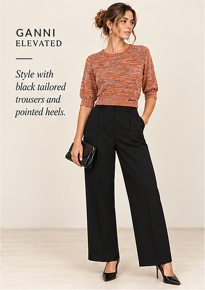 GANNI Merino Mouline Cropped Top – Vibrant Orange – styled editorial look 2