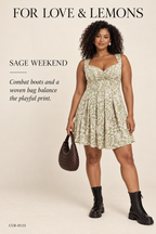 For Love & Lemons Printed Mini Dress — Green & Cream — styling illustration