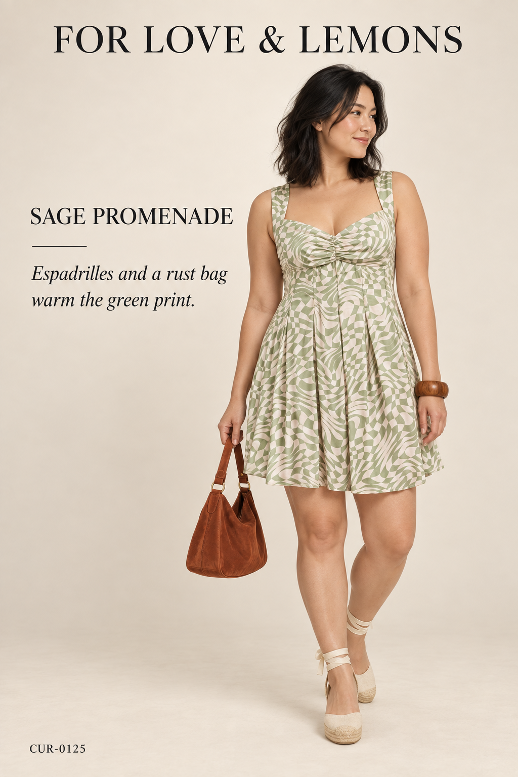 For Love & Lemons Printed Mini Dress — Green & Cream — styling illustration