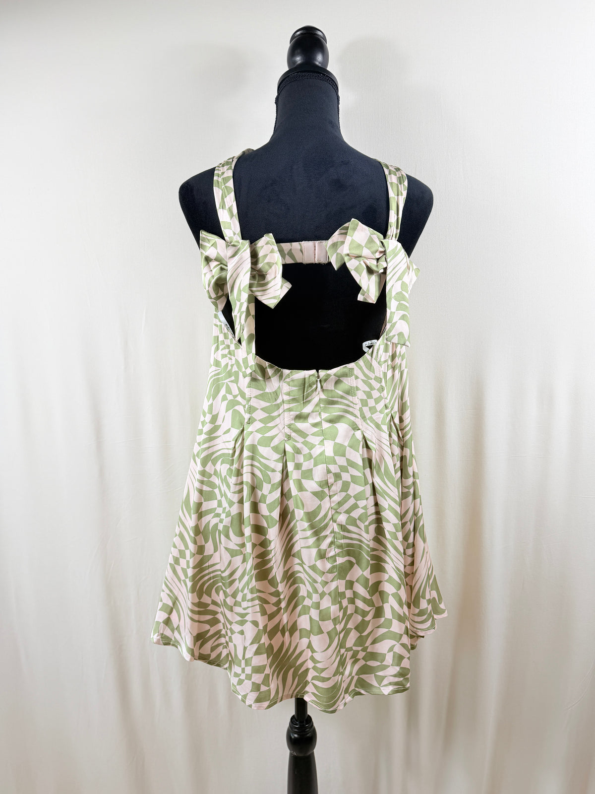 For Love & Lemons Printed Mini Dress — Green & Cream — back