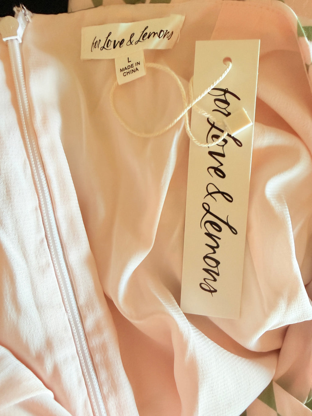 For Love & Lemons Printed Mini Dress — Green & Cream — brand tag